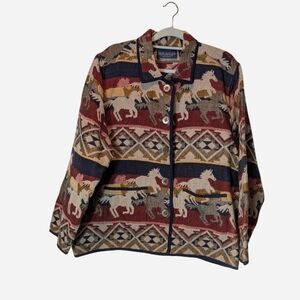 Pre -owned Jane Ashley Women's Multicolor Horse Pattern Jacket